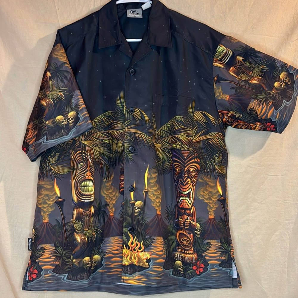 Rietveld Men’s Tiki Palms Surf Shirt Size M